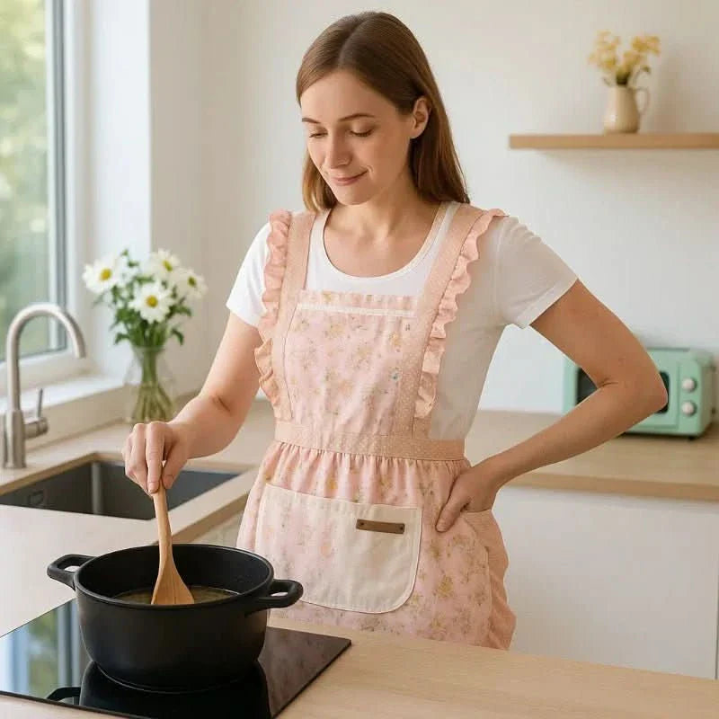 Zástěra StainShield Floral pro úplné pokrytí v kuchyni