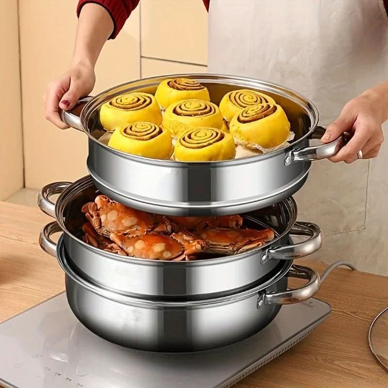 SteamPro dreistufiger Dampfgarer aus Edelstahl mit Glasdeckel