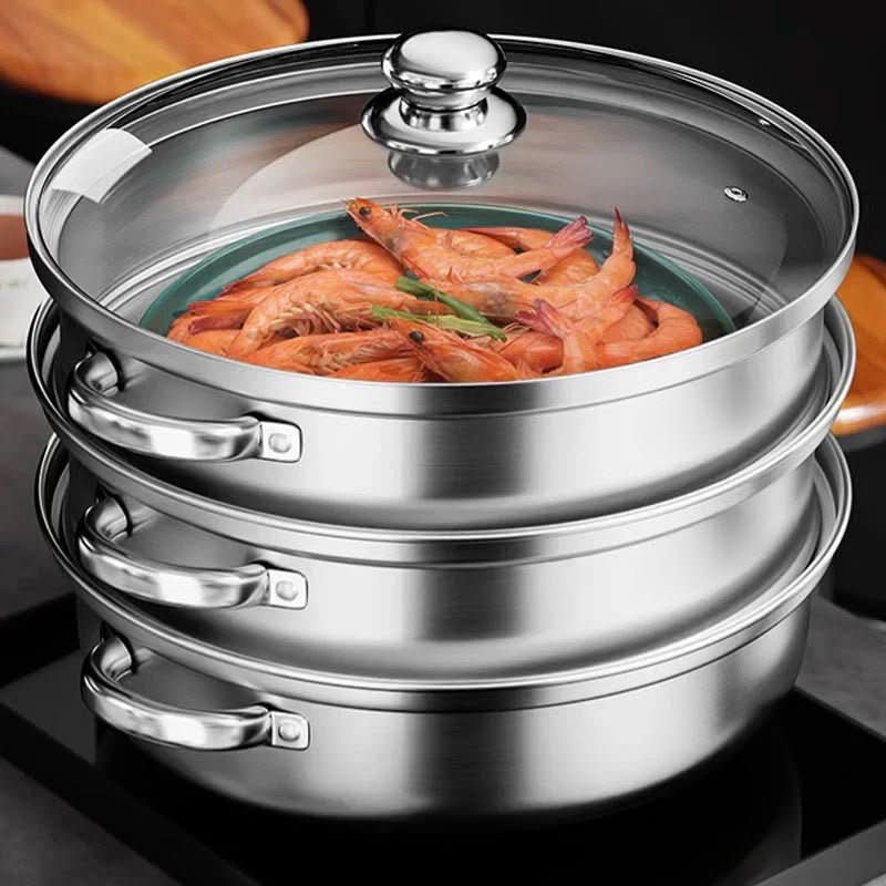 SteamPro dreistufiger Dampfgarer aus Edelstahl mit Glasdeckel