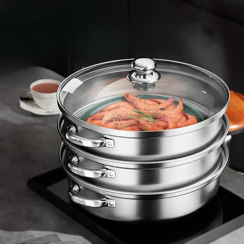 SteamPro dreistufiger Dampfgarer aus Edelstahl mit Glasdeckel