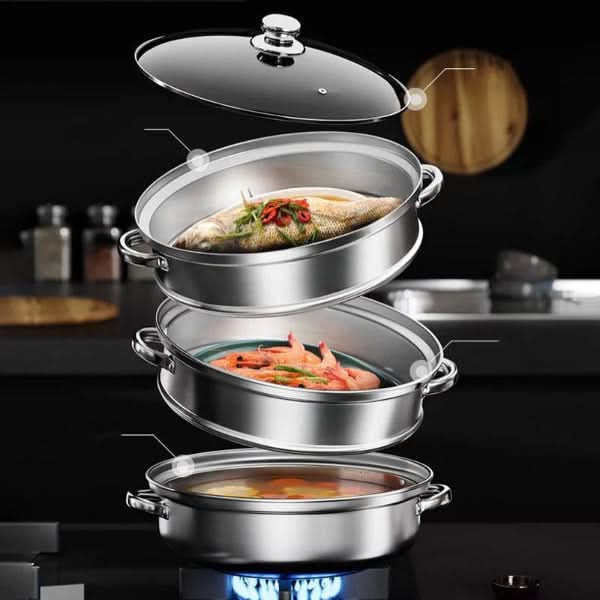 SteamPro dreistufiger Dampfgarer aus Edelstahl mit Glasdeckel
