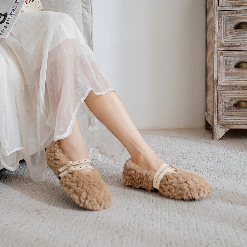 STYLESTEP Wollfell-Loafer für Damen mit doppelten Nieten und weichem Futter