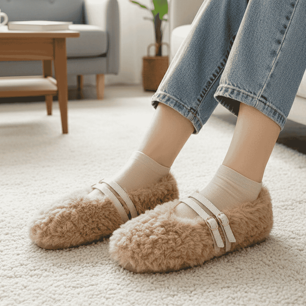 STYLESTEP Wollfell-Loafer für Damen mit doppelten Nieten und weichem Futter