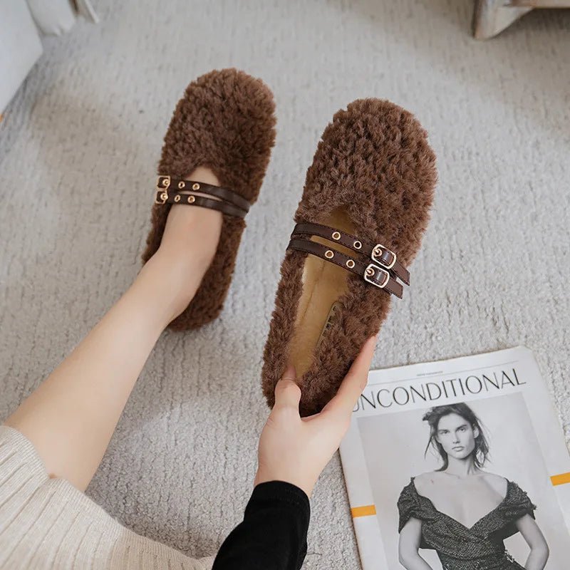 STYLESTEP Wollfell-Loafer für Damen mit doppelten Nieten und weichem Futter