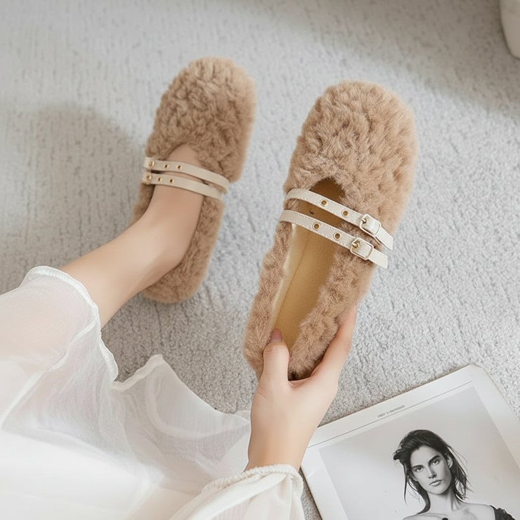 STYLESTEP Wollfell-Loafer für Damen mit doppelten Nieten und weichem Futter