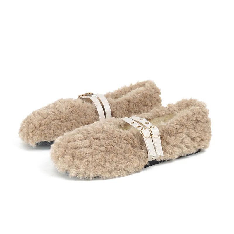 STYLESTEP Wollfell-Loafer für Damen mit doppelten Nieten und weichem Futter
