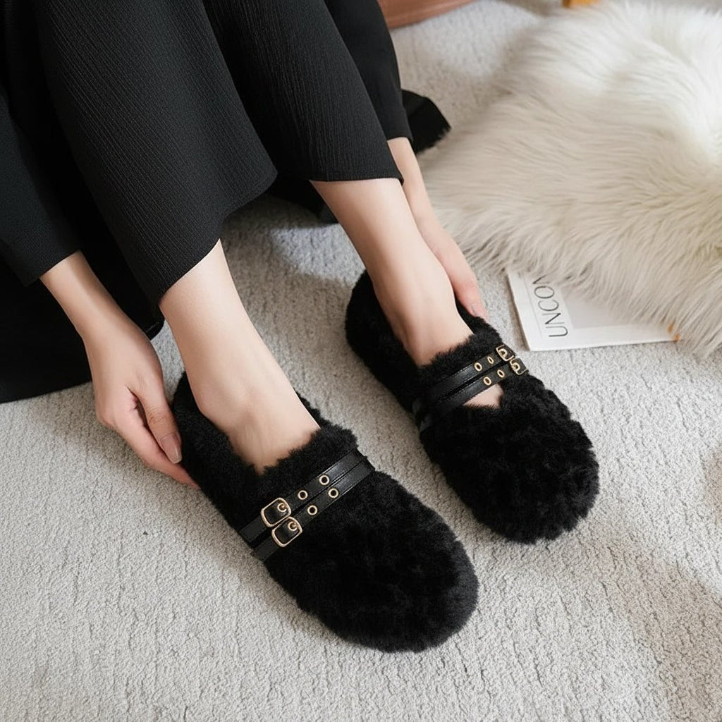 STYLESTEP Wollfell-Loafer für Damen mit doppelten Nieten und weichem Futter