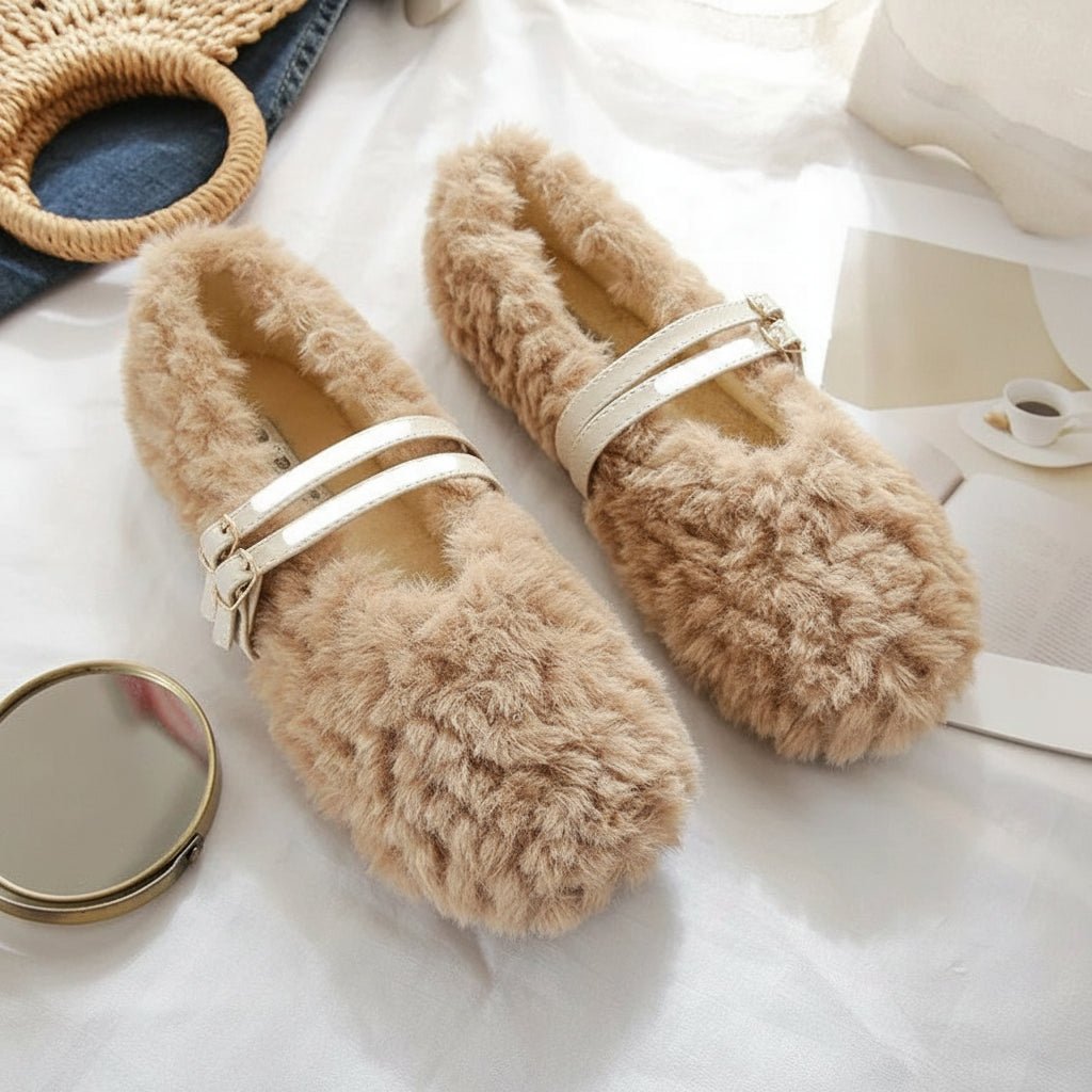 STYLESTEP Wollfell-Loafer für Damen mit doppelten Nieten und weichem Futter
