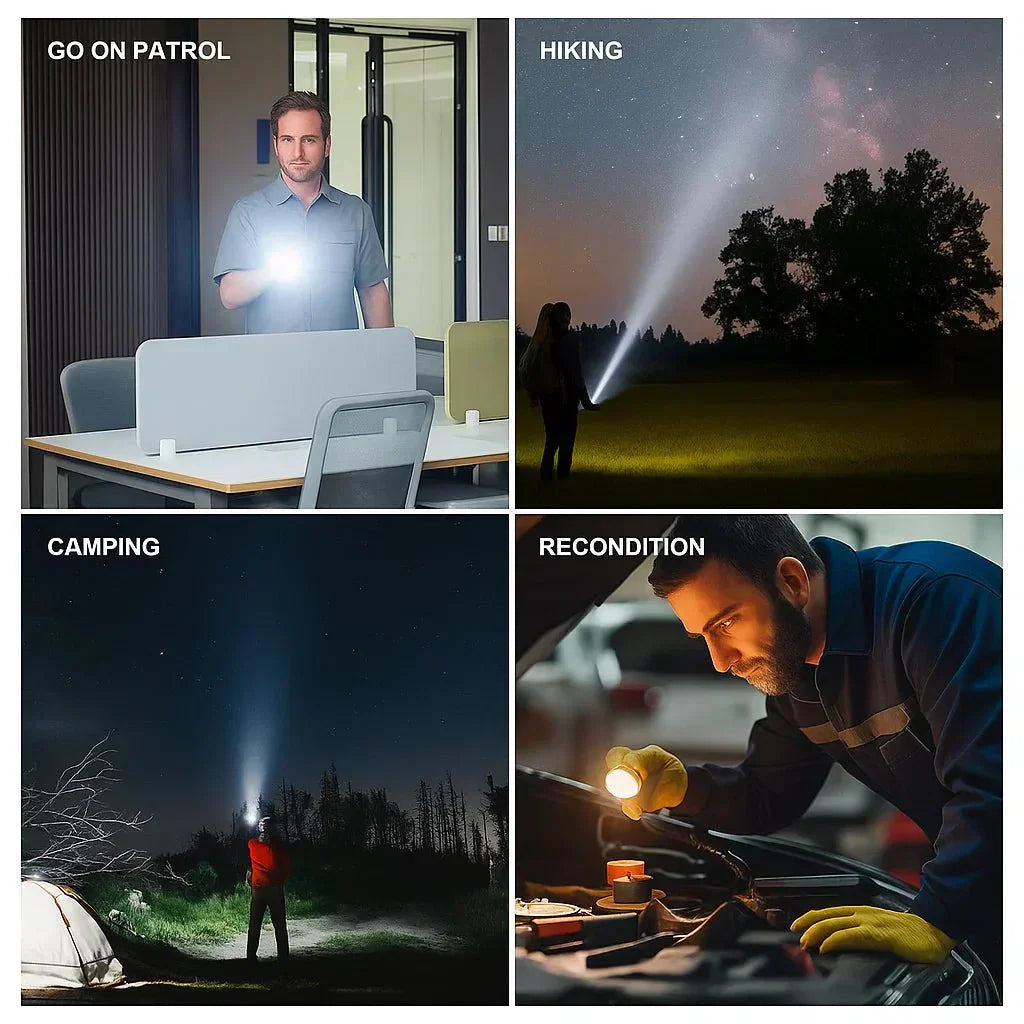 NovaBeam Výkonná LED Svítilna s 100000 lumeny, USB Nabíjením, Vodotěsným a Zoom Designem