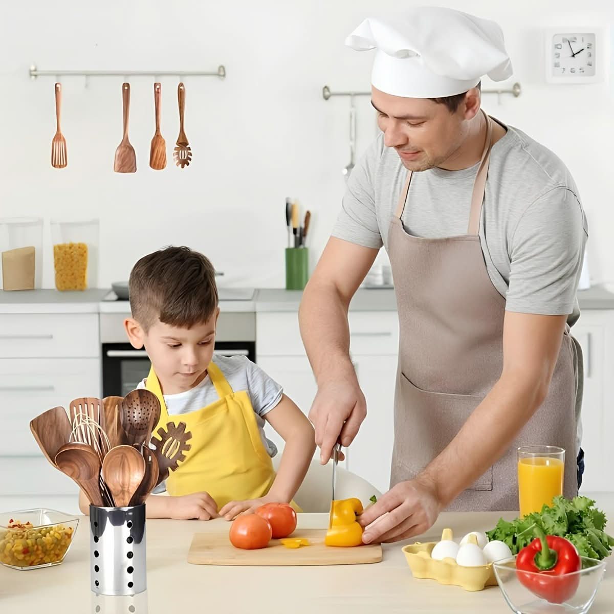 Set TEAKSTYLE da 11 pezzi di utensili in legno di teak naturale per la cucina di tutti i giorni