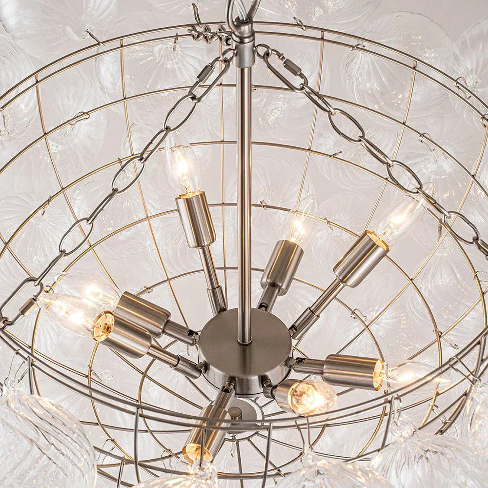 Lampadario a Bolle con Vetro Trasparente Elegante e Righe
