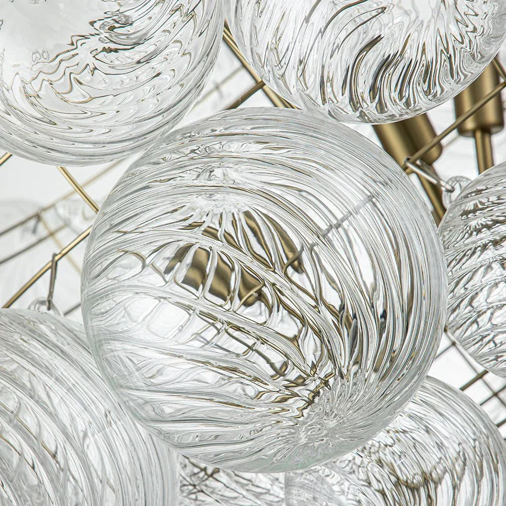 Lampadario a Bolle con Vetro Trasparente Elegante e Righe