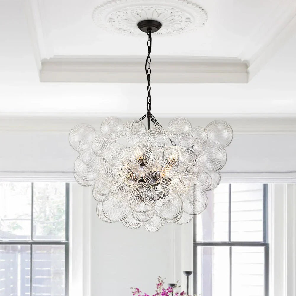Bubble Chandelier Fixture With Elegant Clear Ribbed Glass