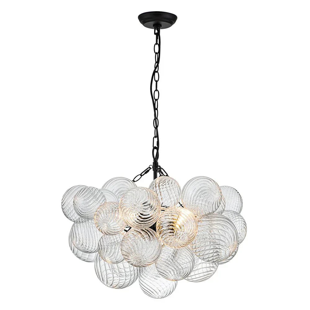 Lampadario a Bolle con Vetro Trasparente Elegante e Righe