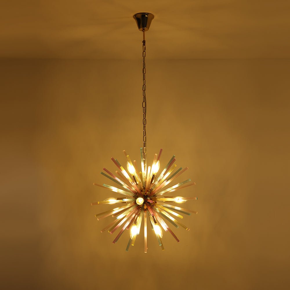 Sputnik Regenbogen Kronleuchter, 12-flammige Messingleuchte für Wohn- und Esszimmer, dimmbar
