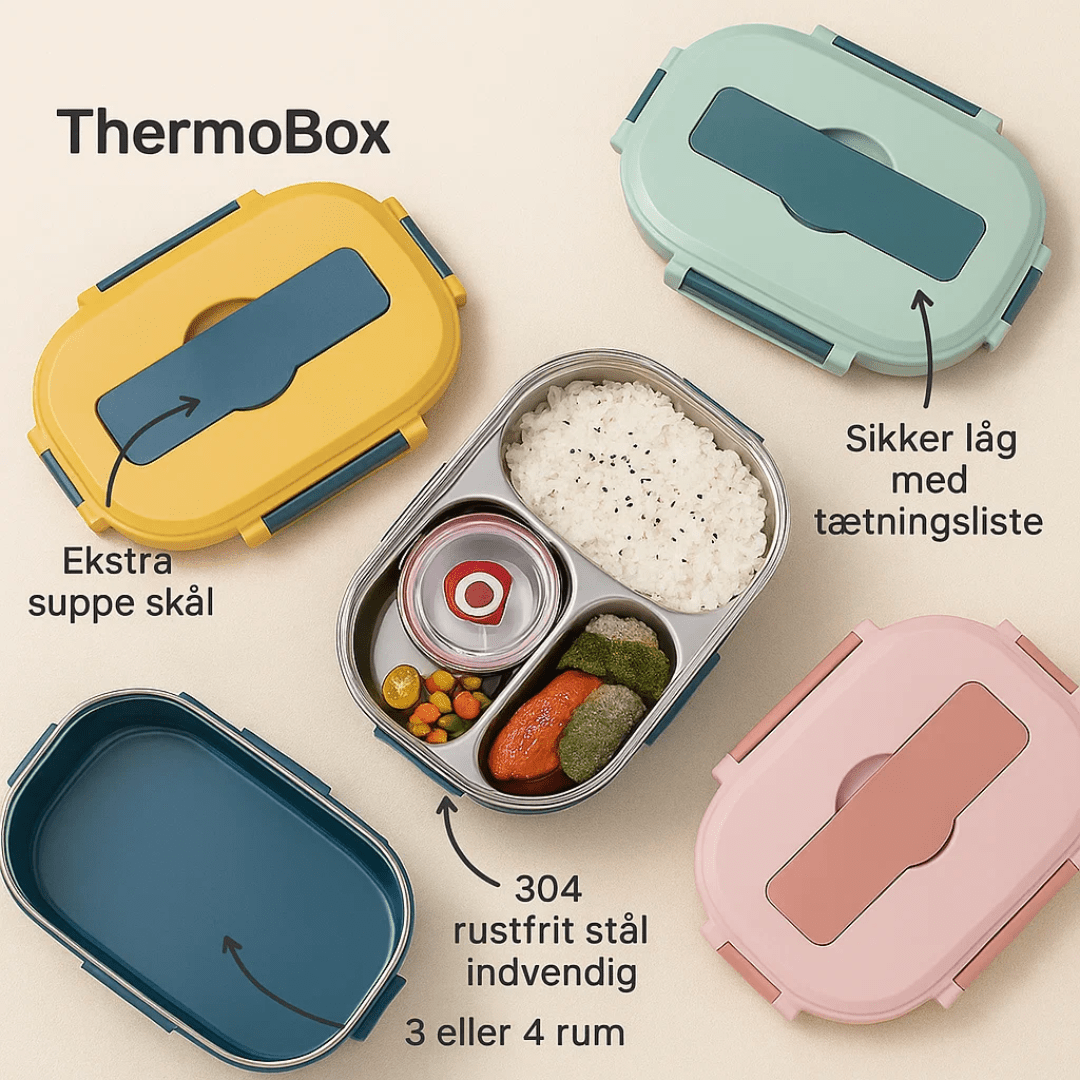 THERMOBOX Edelstahl Brotdose hält Mahlzeiten unterwegs frisch und geschmackvoll.