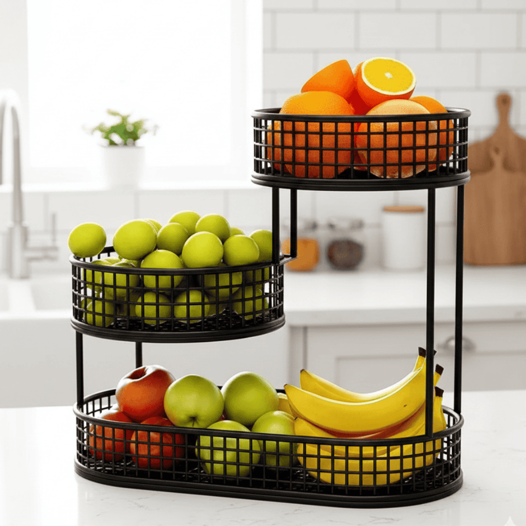 TIERSTACK Sleek Two Tier Kitchen Basket for Fruits and Snacks