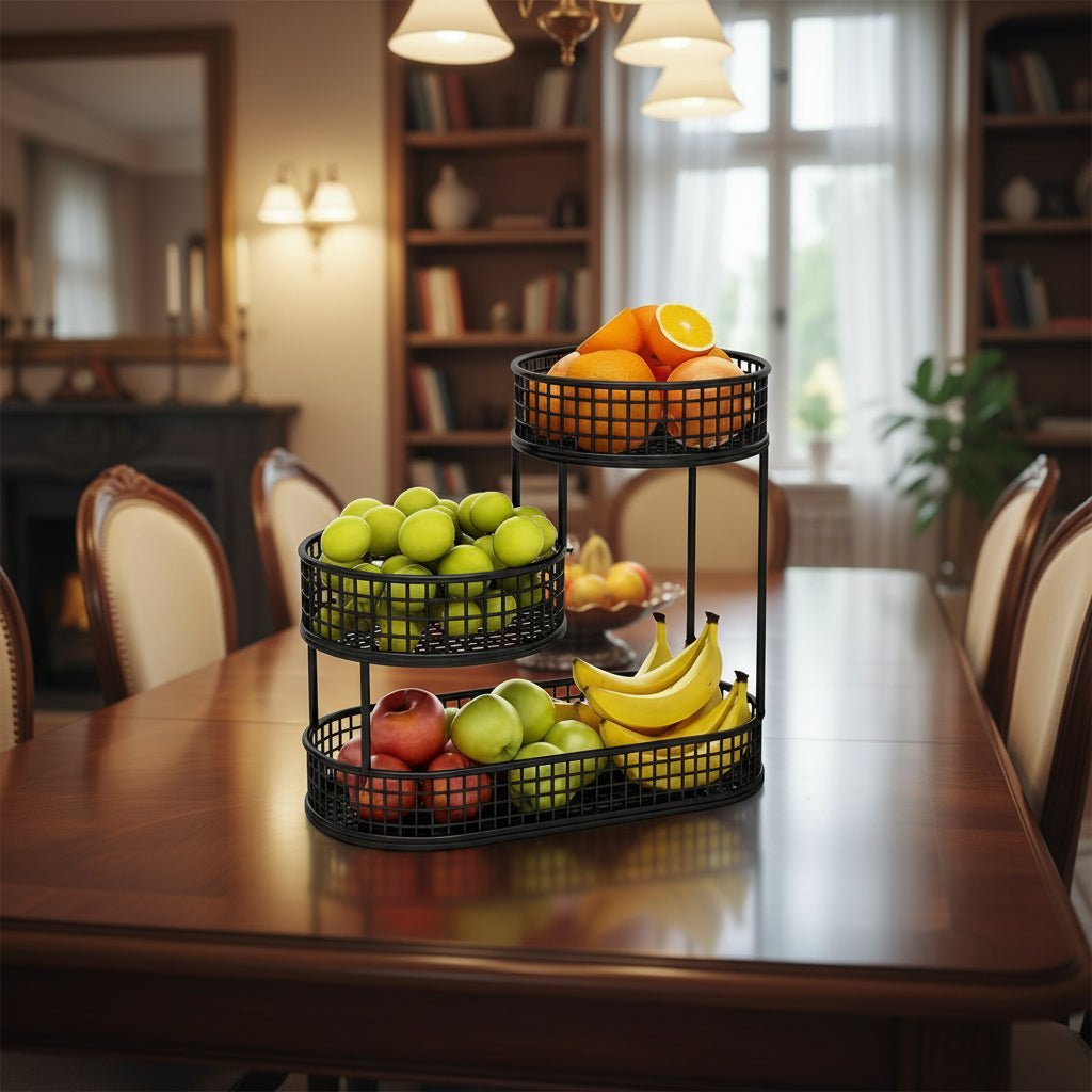 TIERSTACK Sleek Two Tier Kitchen Basket for Fruits and Snacks