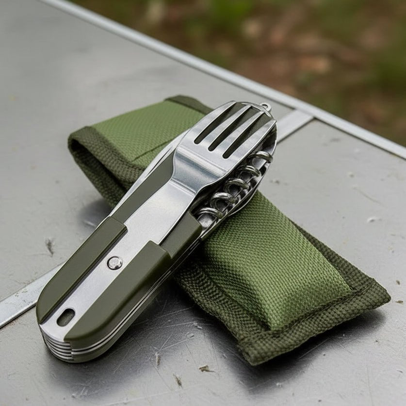 Trailfeast 7-Piece Stainless Utensil Set For Outdoors With Foldable Design