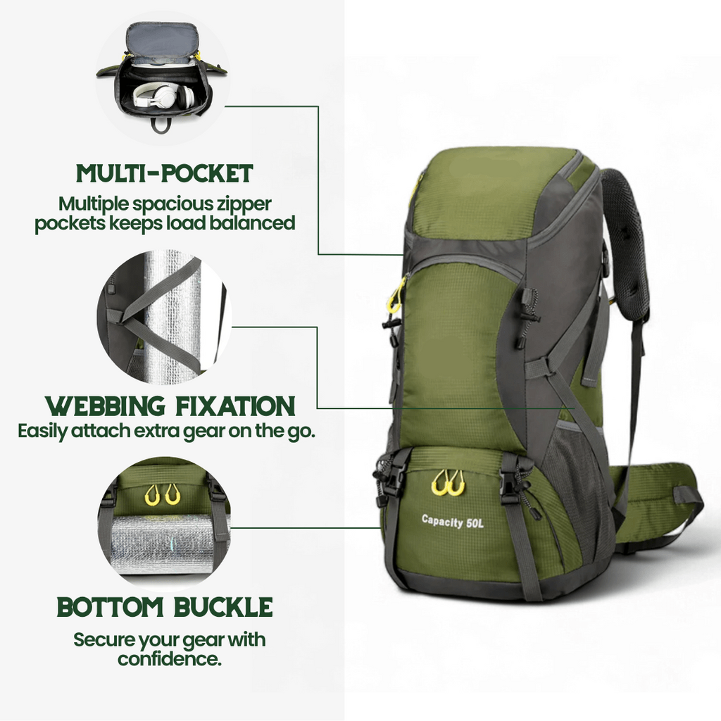 TrailPro 50L Trek Backpack With Airy Back Panel And Smart Storage