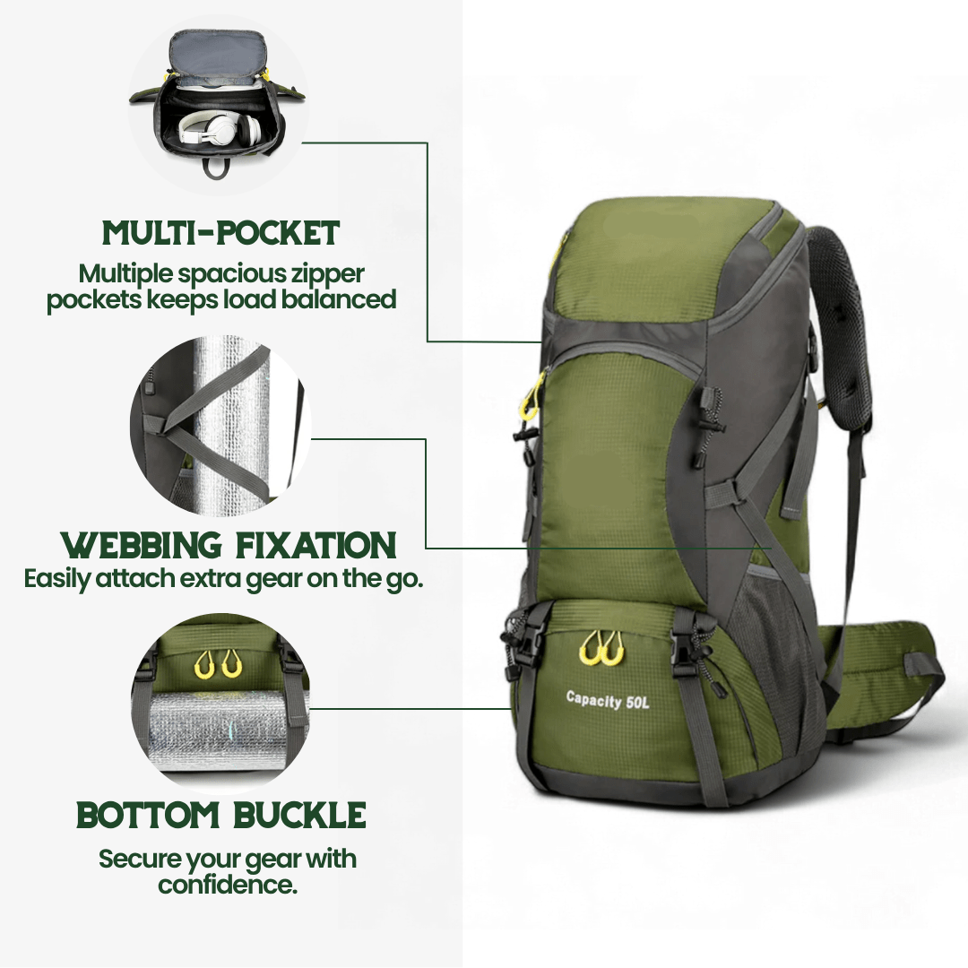 TrailPro 50L Trek Backpack With Airy Back Panel And Smart Storage