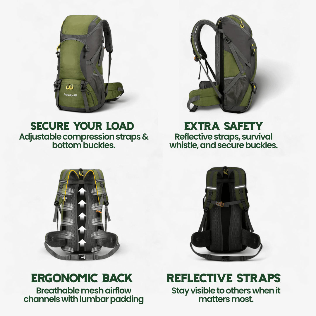 TrailPro 50L Trek Backpack With Airy Back Panel And Smart Storage