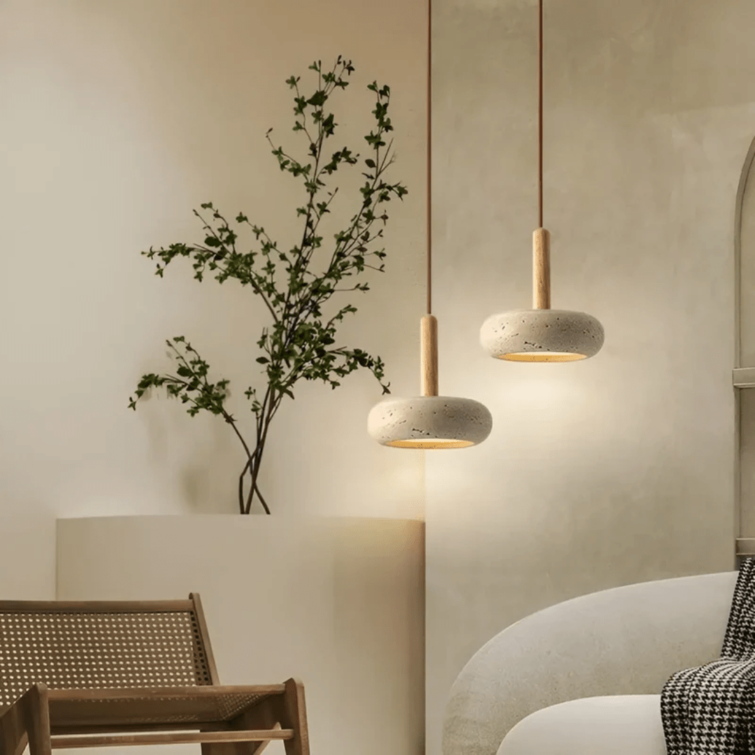 TranquilHalo Retro Style Wood And Stone LED Light Ceiling Ambience