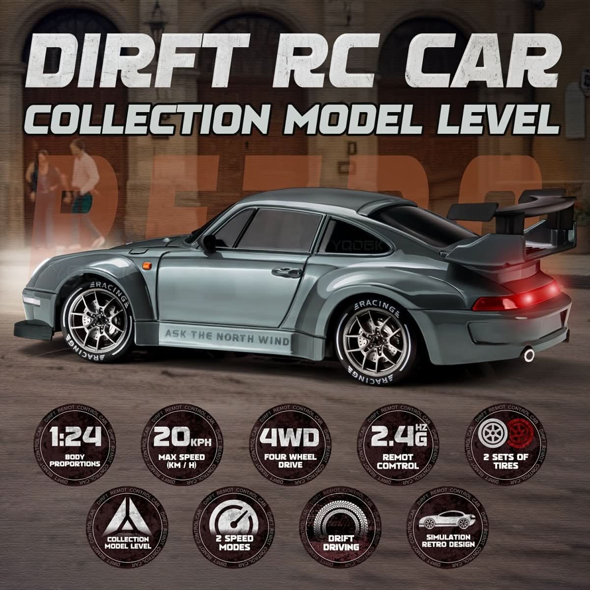 RACEREDGE 1:24 RC Drift Car 4WD Edycja z kołami LED
