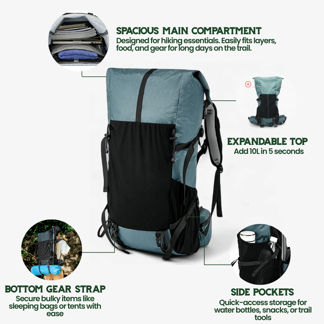 Ultrea 50L Ultralight Expandable Pack For Hiking And Outdoor Travel