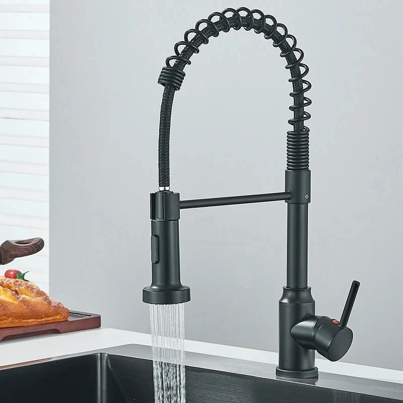 Grifo de cocina de latón cepillado con ducha de mano extraíble y caño giratorio de 360 grados
