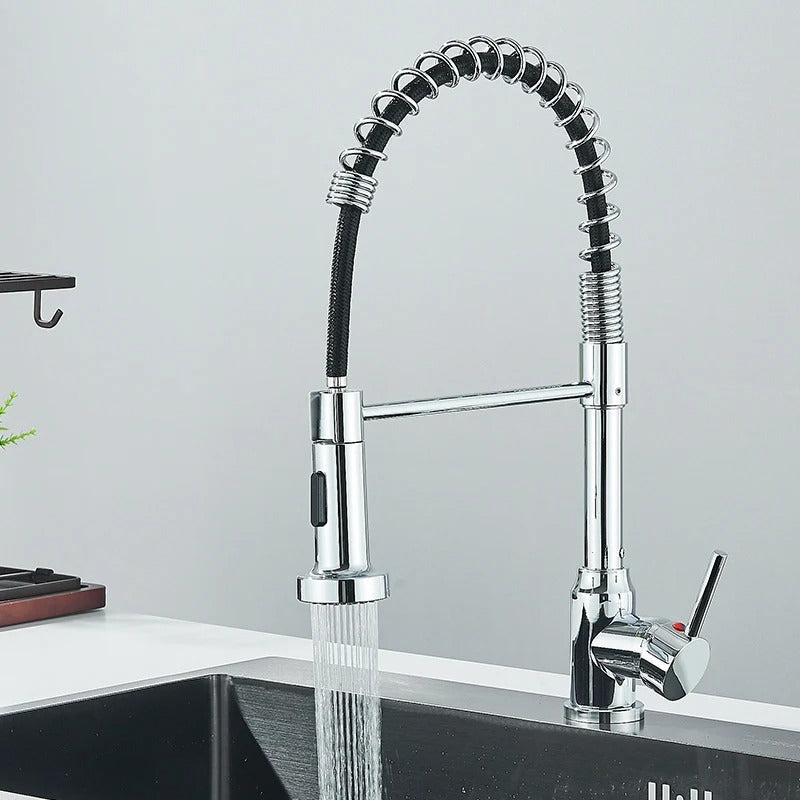 Grifo de cocina de latón cepillado con ducha de mano extraíble y caño giratorio de 360 grados