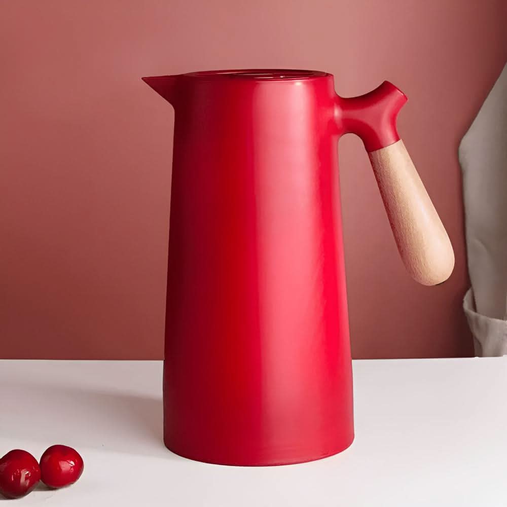VetroLux Double Insulated Glass Carafe Wooden Handle For Hot Or Cold Drinks