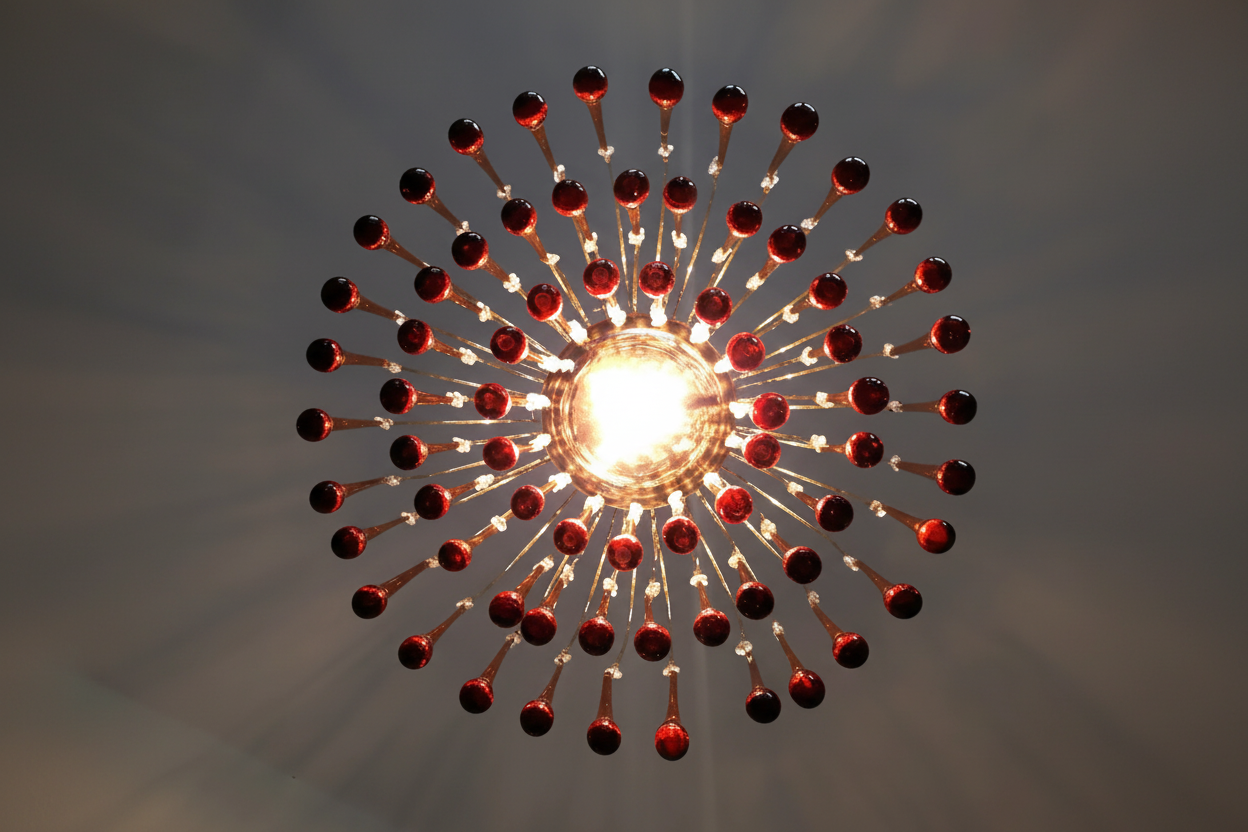 Zawieszana lampa z bursztynowego szkła z gniazdem E27, złote wykończenie, kryształowe krople