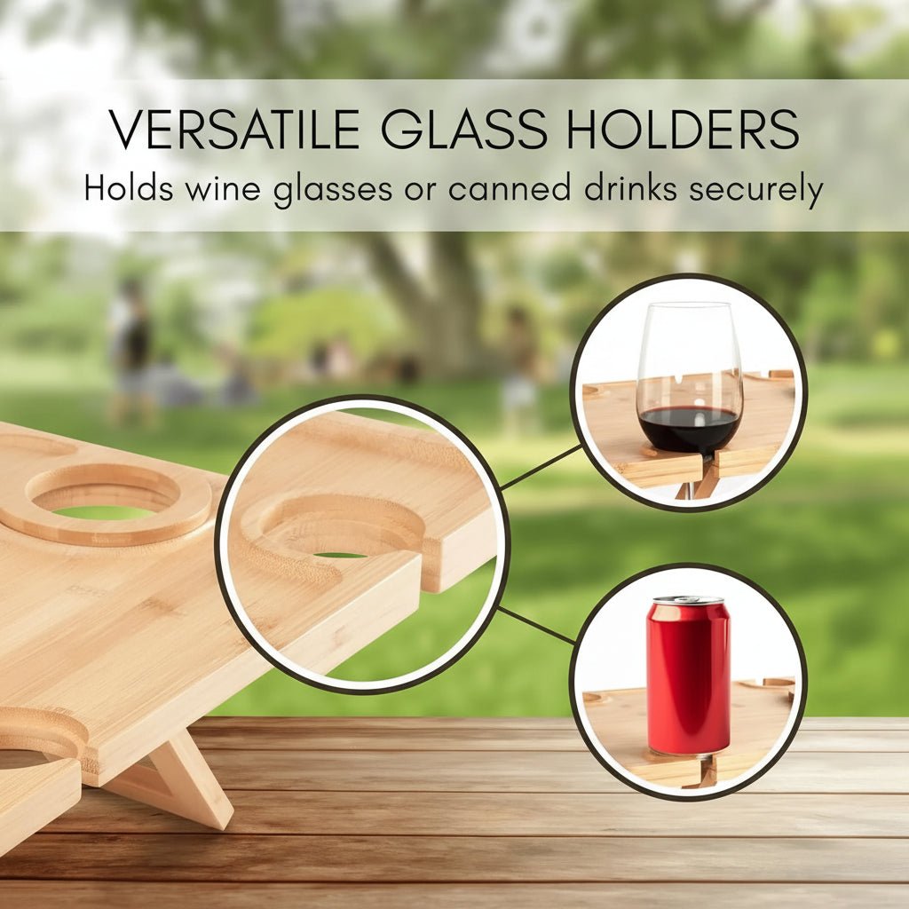 VINTASTYLE Portable Wine Table With Glass Holders For Outdoor Picnics