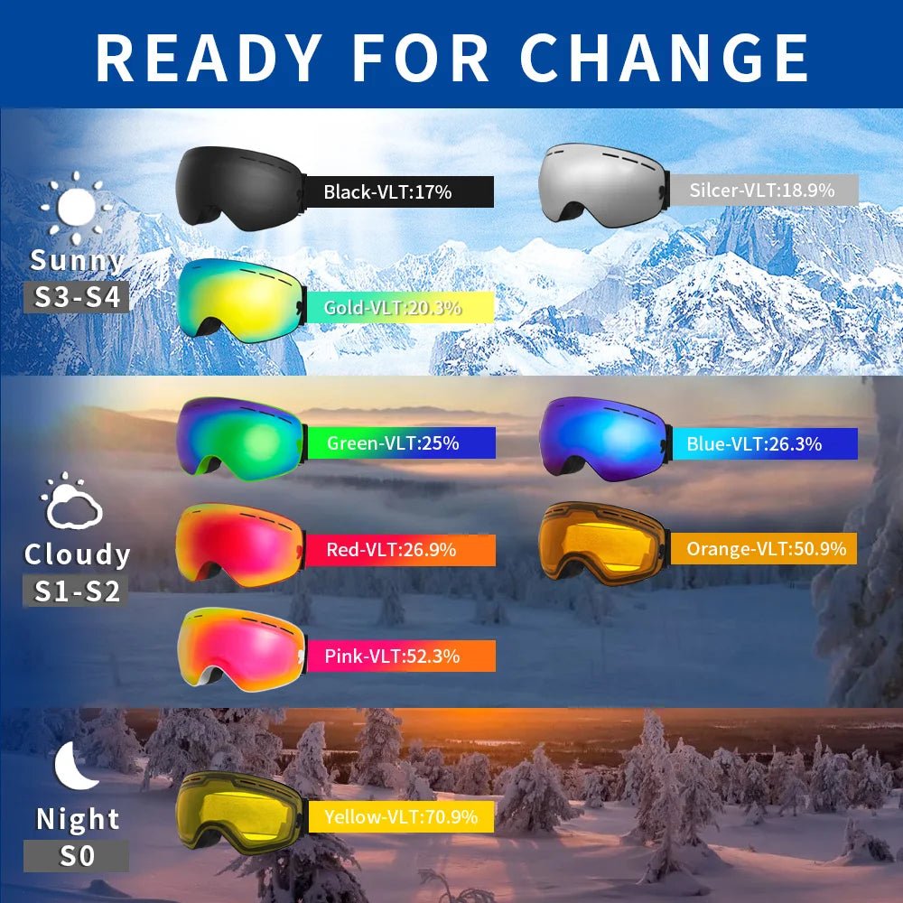 Vistaswitch Goggles For Skiing With Interchangeable Lenses And UV400 Anti Fog