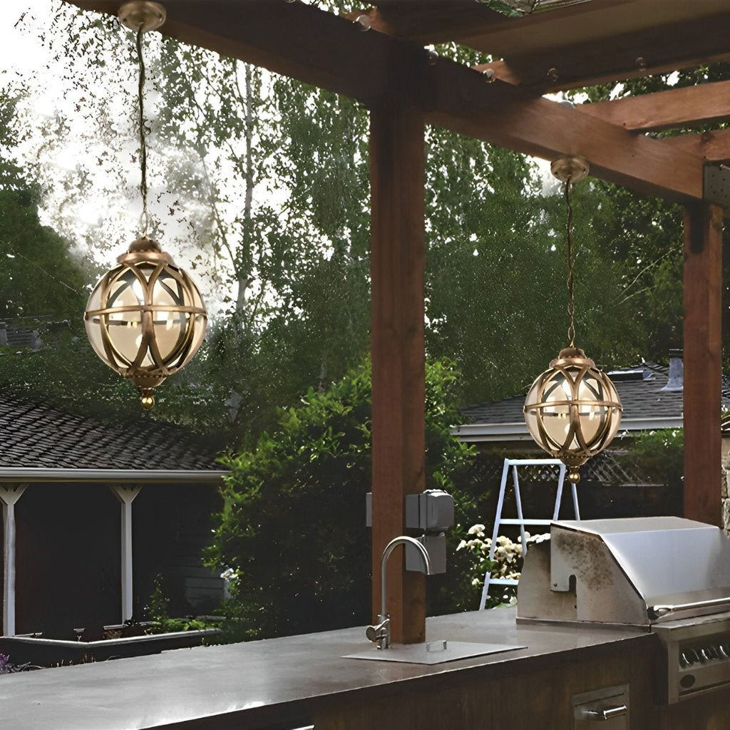 Venkovní závěsná lampa z černého hliníku s paticí E27, retro kulatá lucerna pro verandu