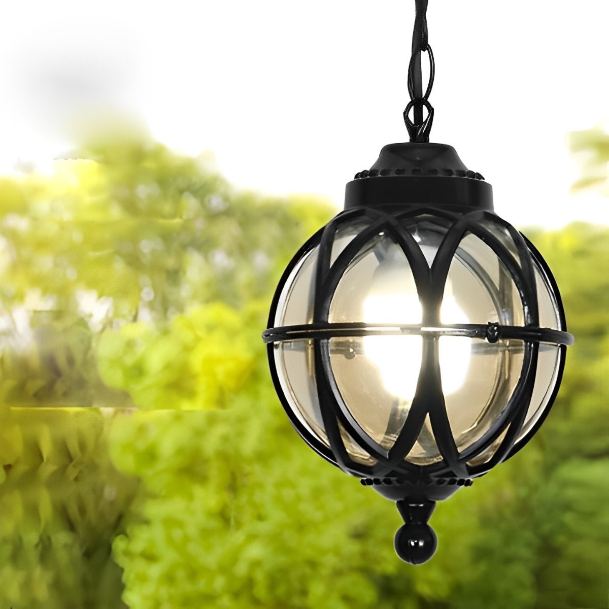 Venkovní závěsná lampa z černého hliníku s paticí E27, retro kulatá lucerna pro verandu