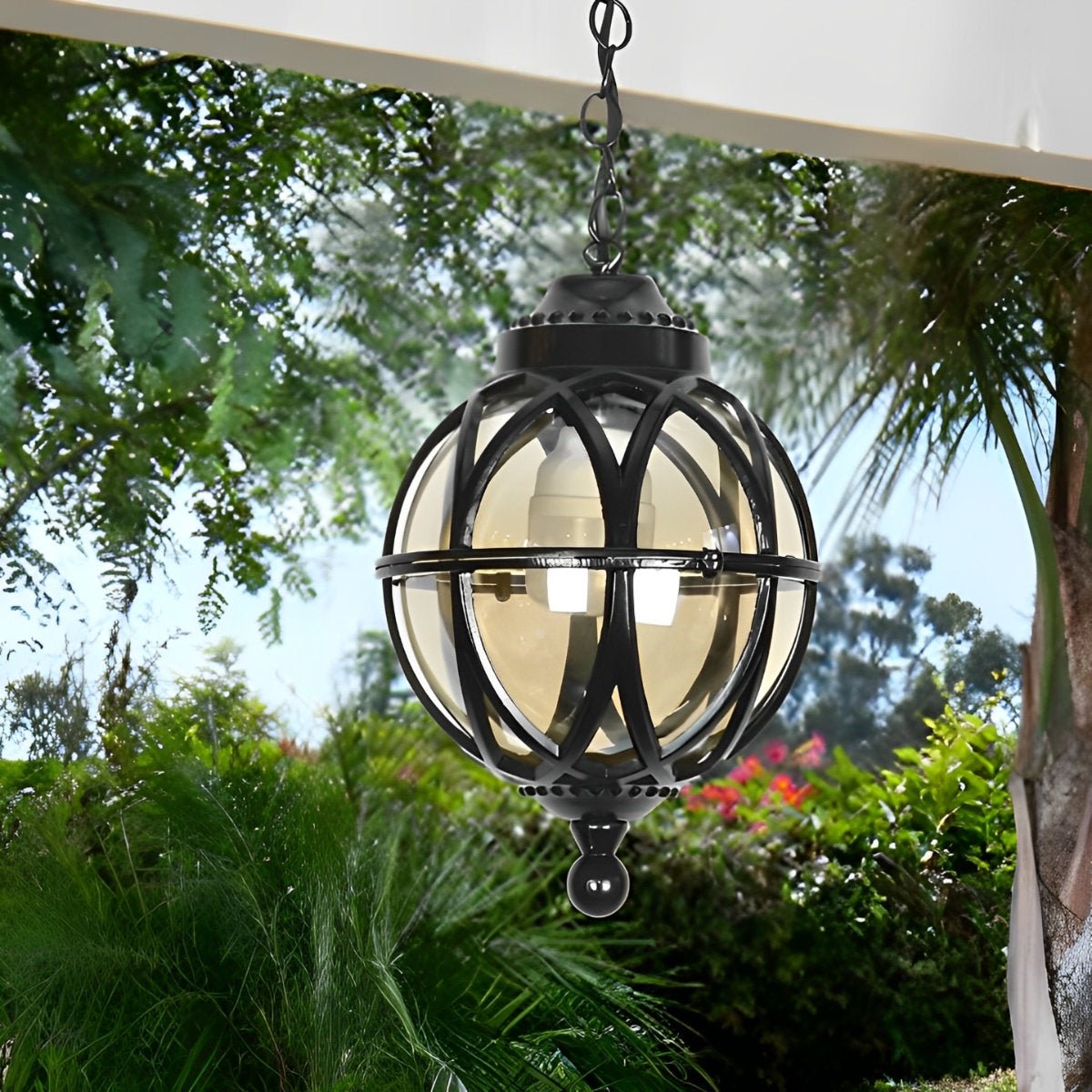 Venkovní závěsná lampa z černého hliníku s paticí E27, retro kulatá lucerna pro verandu