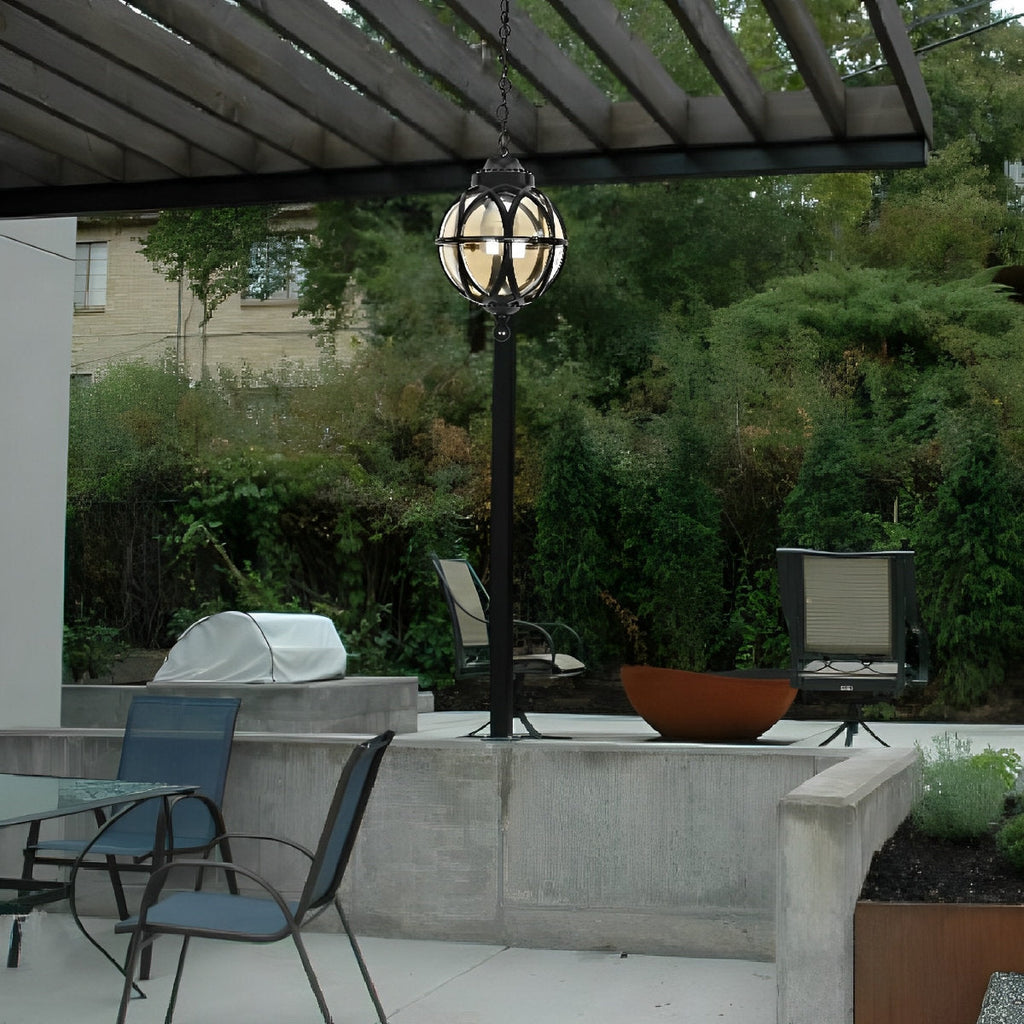 Venkovní závěsná lampa z černého hliníku s paticí E27, retro kulatá lucerna pro verandu