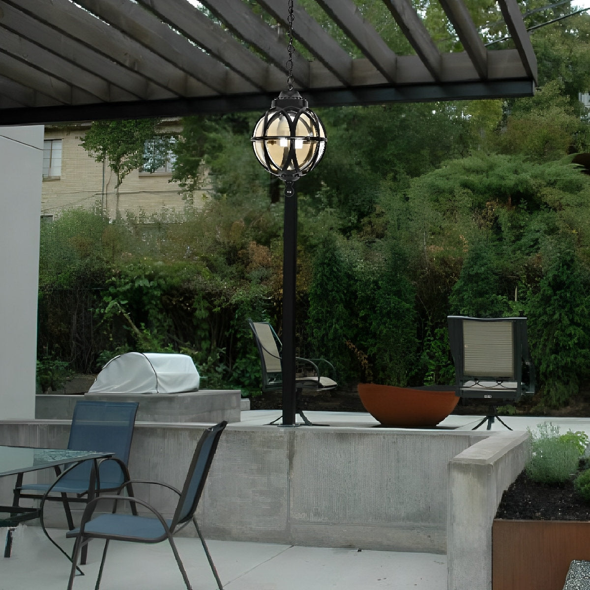 Venkovní závěsná lampa z černého hliníku s paticí E27, retro kulatá lucerna pro verandu