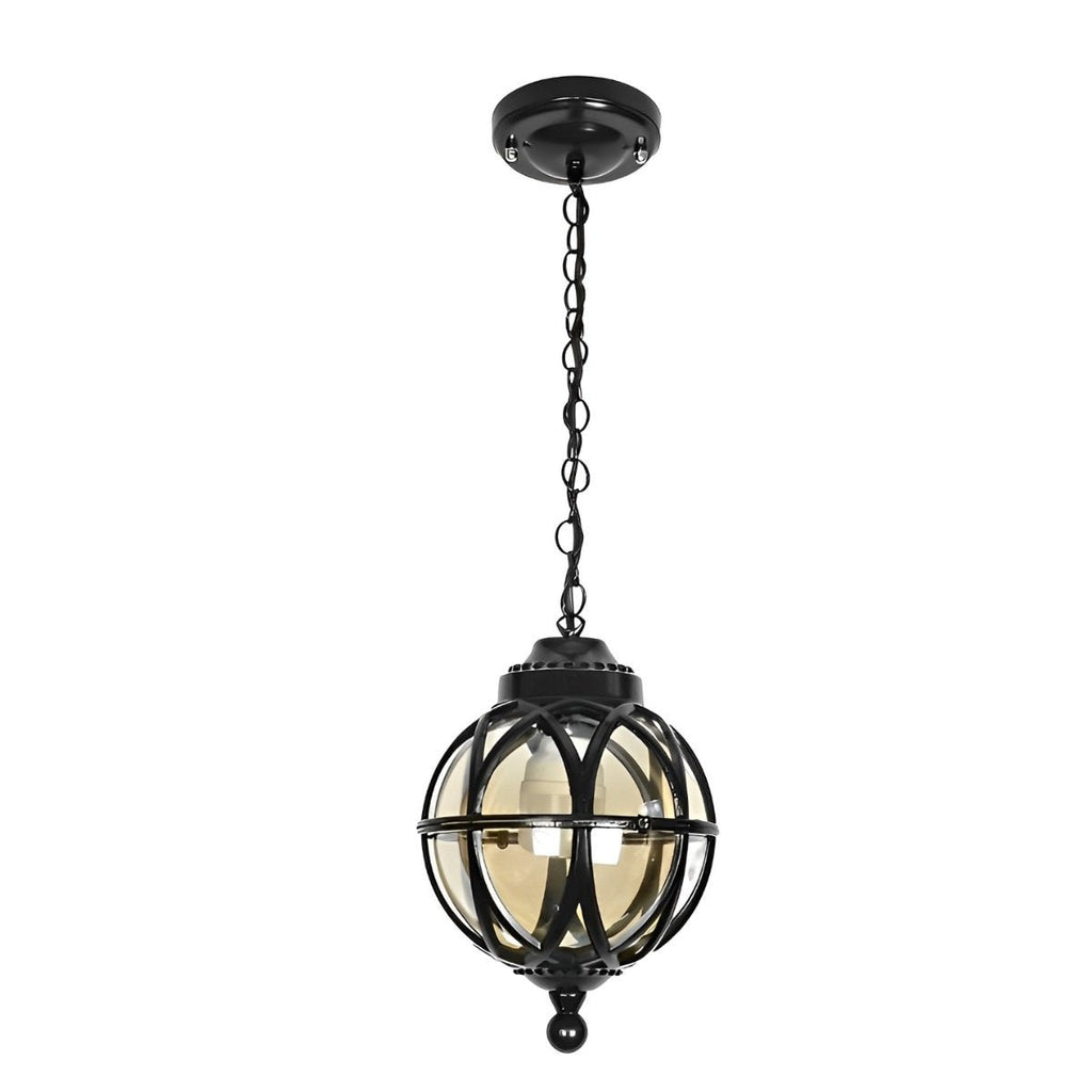 Venkovní závěsná lampa z černého hliníku s paticí E27, retro kulatá lucerna pro verandu