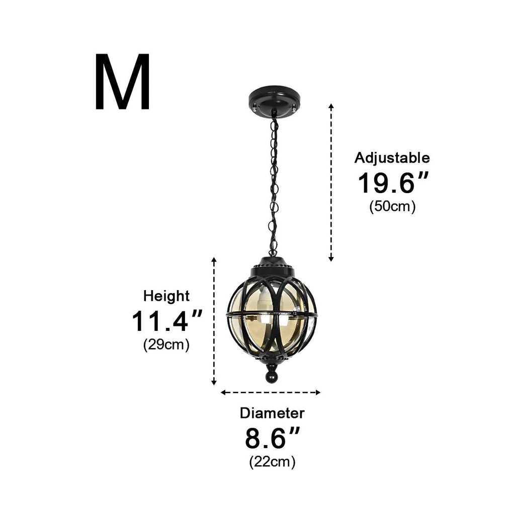 Venkovní závěsná lampa z černého hliníku s paticí E27, retro kulatá lucerna pro verandu