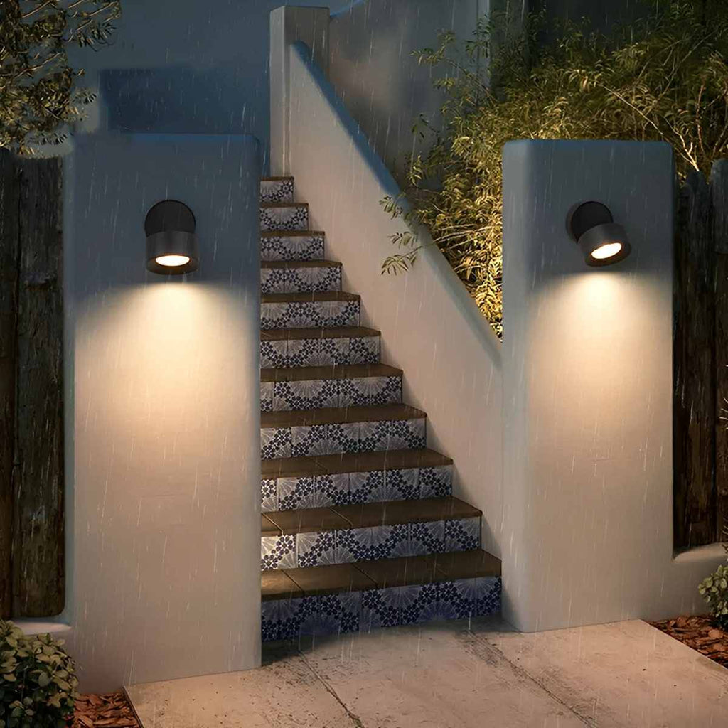 Aluminum Outdoor LED Wall Spotlight, Black, 360 Degree Rotatable, IP65, Surface Mounted