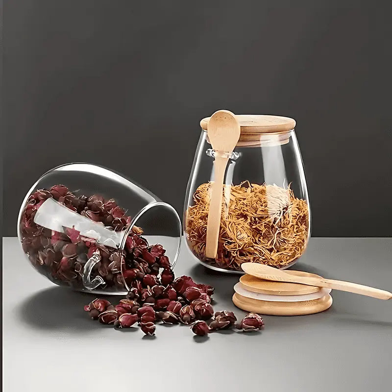 Airtight Glass Storage Jar With Bamboo Lid For Coffee, Tea, And Grains