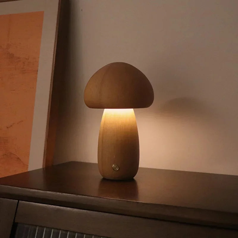 LumaWood Mushroom LED Night Light With Touch Dimmer