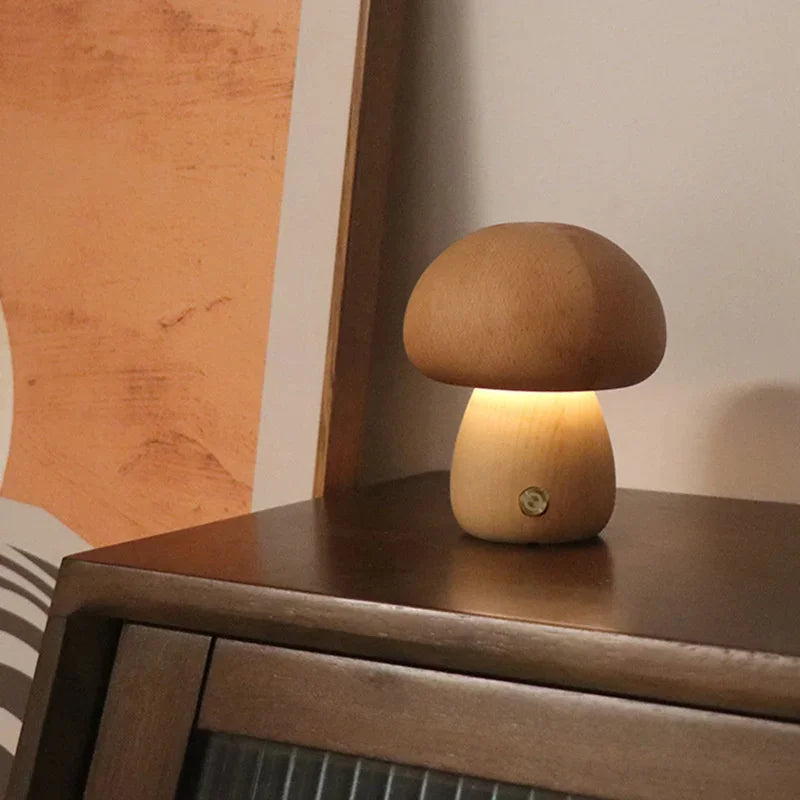 LumaWood Mushroom LED Night Light With Touch Dimmer