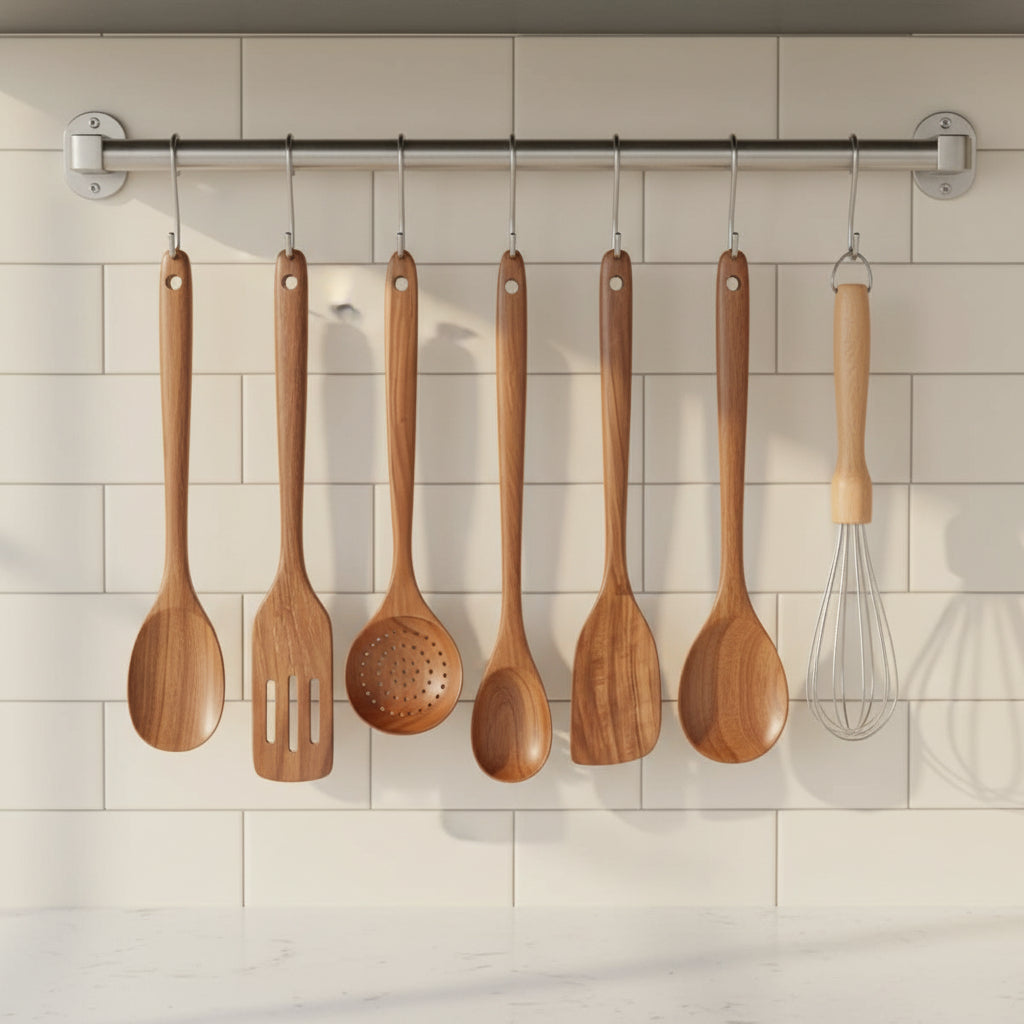 WoodChef 11-Piece Plus Wooden Utensil Kit Shields Pans From Scratches