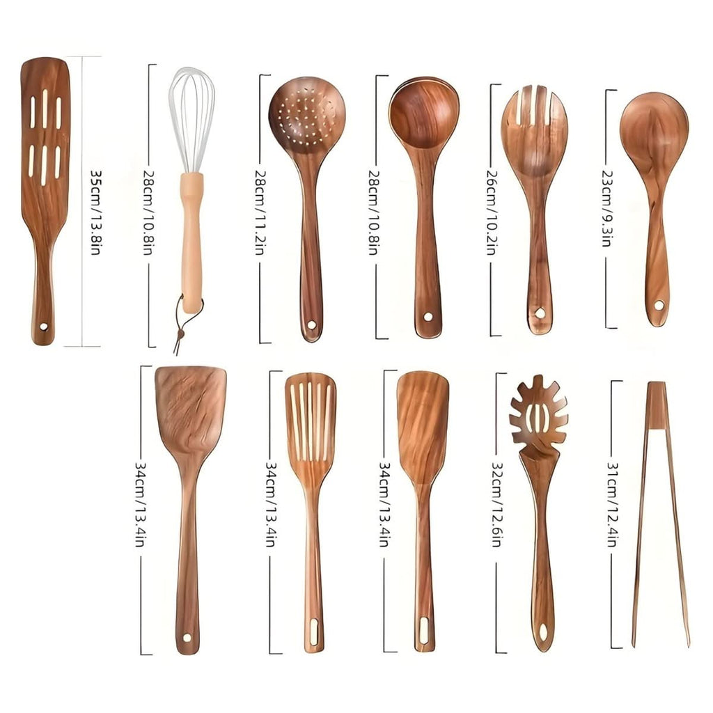 WoodChef 11-Piece Plus Wooden Utensil Kit Shields Pans From Scratches