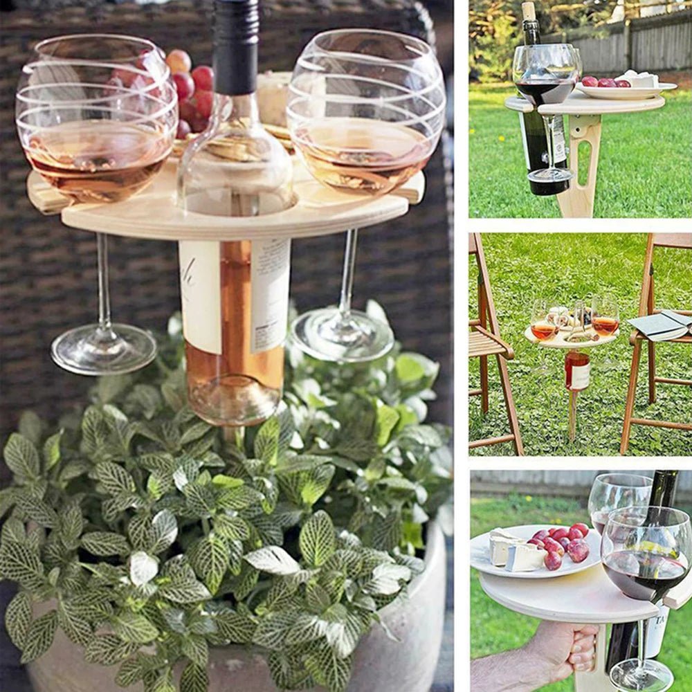 WOODWINE Portable Wooden Table For Outdoor Wine, Picnics, And Camping