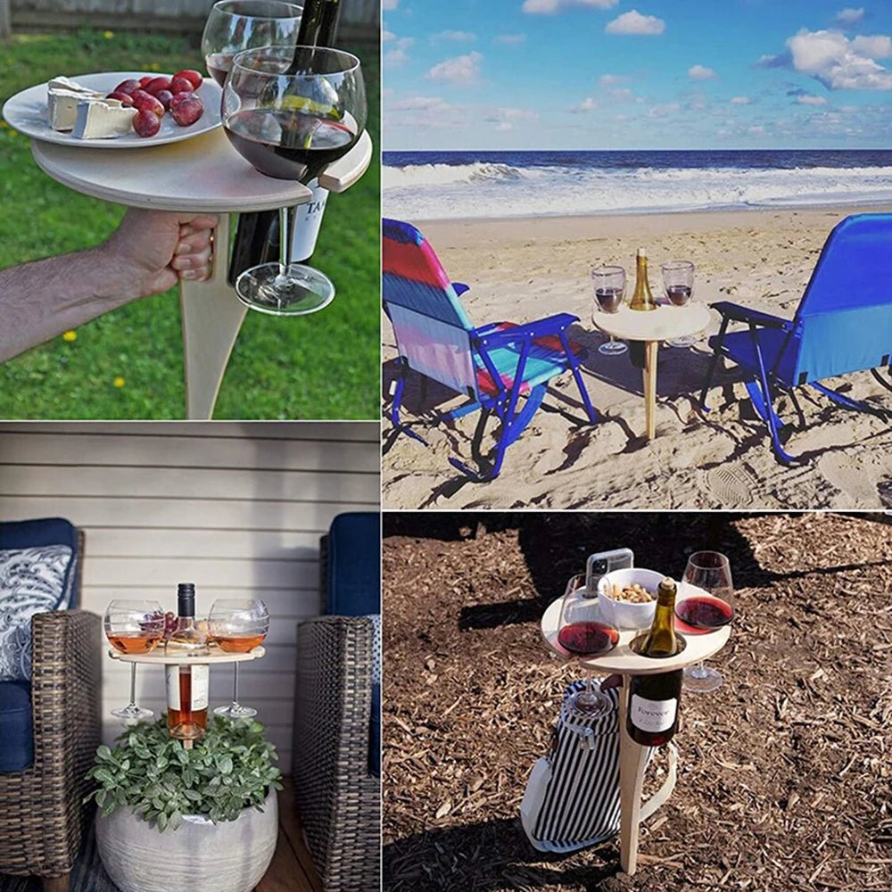 WOODWINE Portable Wooden Table For Outdoor Wine, Picnics, And Camping